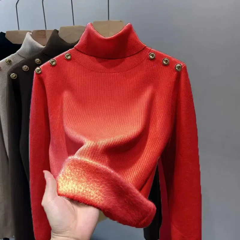 2025 الخريف والشتاء جديد سترة الكشمير المعنقة المرأة الياقة المدورة طويلة الأكمام متماسكة البلوز ضئيلة سترة الكشمير المعنقة #6