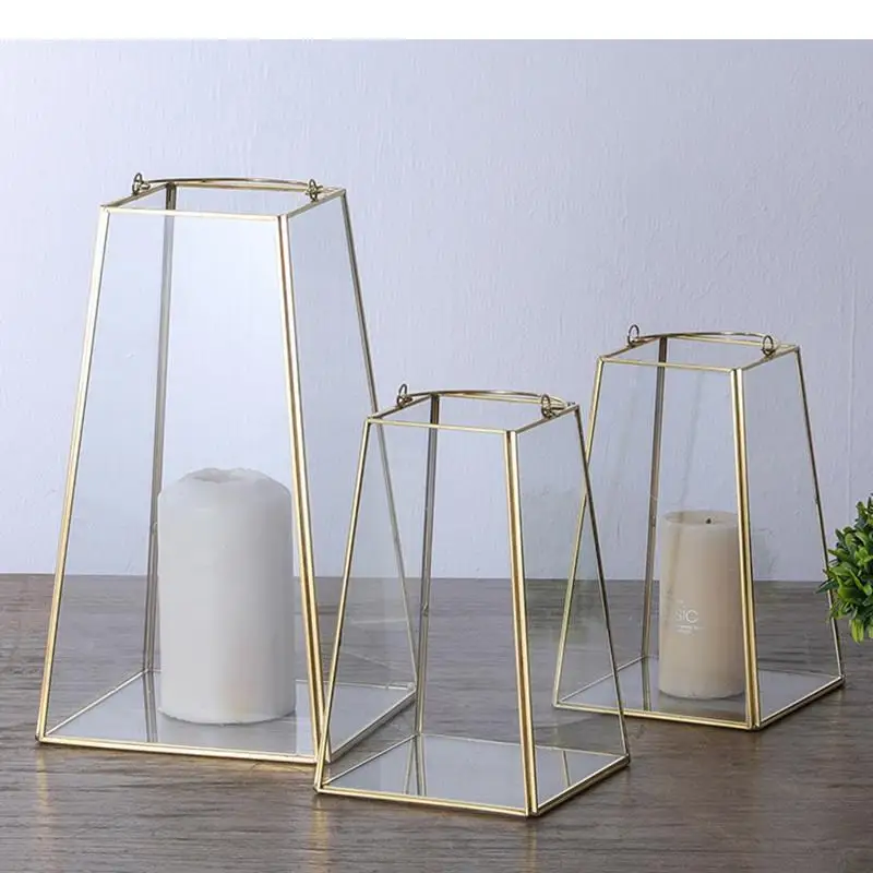 Golden Metal Wrought Iron Glass Cover Candlestick Ornaments Candle Holder Party Wedding Accessories Nordic Home Decor Modern