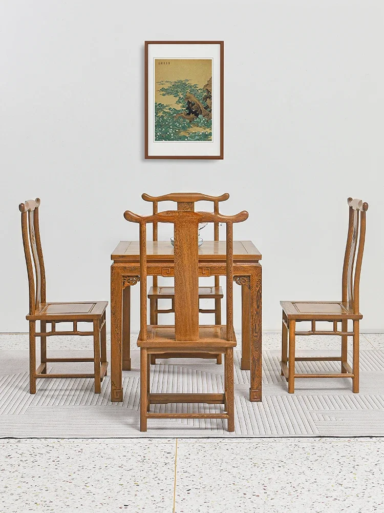 Door Frame Dining Tables and Chairs Set Antique Rosewood Old-Fashioned Square Table for Eight People New Chinese Dining Table