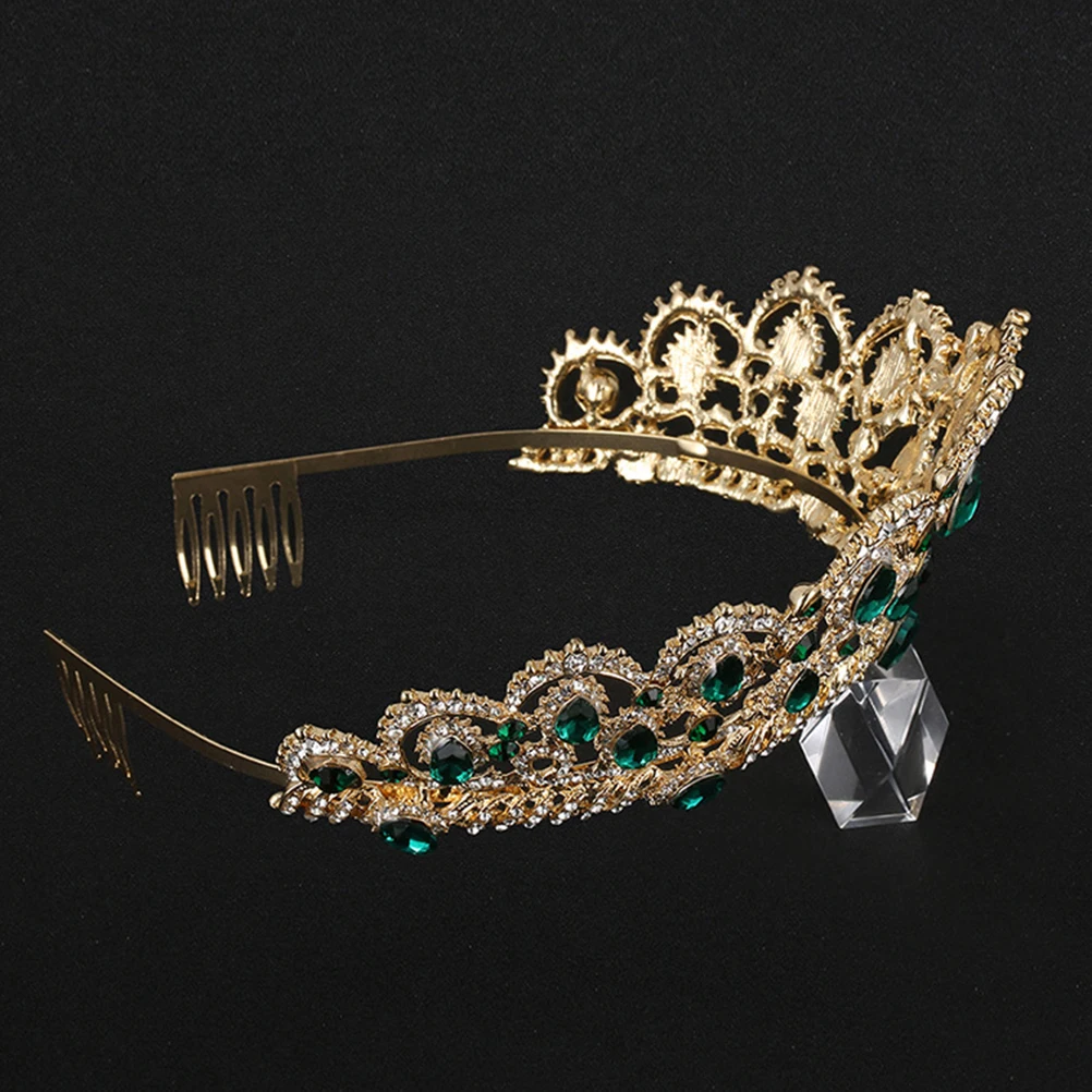 

Korean Water Drill Crown Bridal Tiara Green Queen Headpiece For Women Girls Wedding Party Accessory