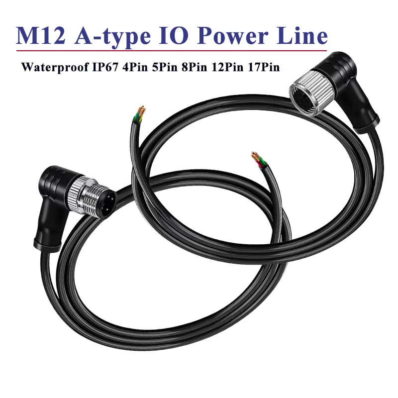 Elbow A-type M12 4 5 8 12 17 Pin Sensor Connector Shielded Wire Trigger IO Cable Male Female Aviation Plug Encoded Power Cord