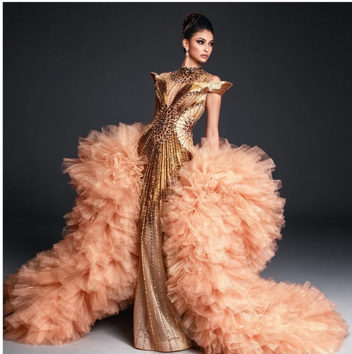 Luxury Women Formal Occasion tulle Shawl boas Custom Made Ruffles Extra Fluffy Evening Wedding Overlay Cape Photoshoot Wear