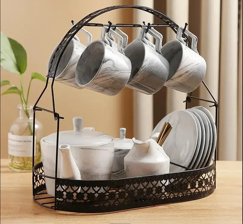 

Керамический набор кофейных чашек с имитацией мрамора, горшок, молоко, сахар, блюдце, послеобеденный чай, офисная кружка