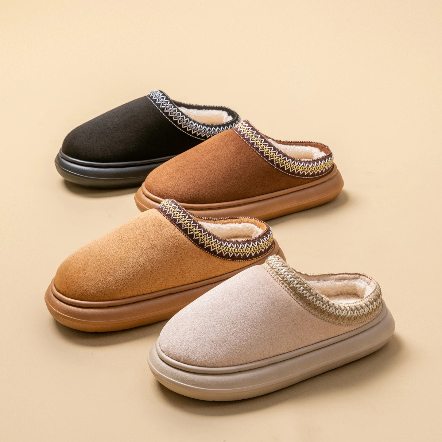 شباشب قطيفة للرجال لفصل الشتاء، أحذية منزلية سميكة غامضة للأماكن المغلقة مع نعل EVA خفيف الوزن، شباشب دافئة مريحة للخريف والشتاء #3