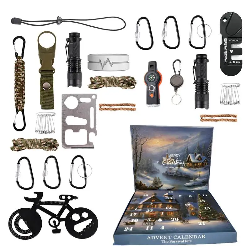 

Survival Tools Advent Calendar Survival Kit with Parachute Cord Flashlight Countdown Calendar Survival Tools Christmas Elements