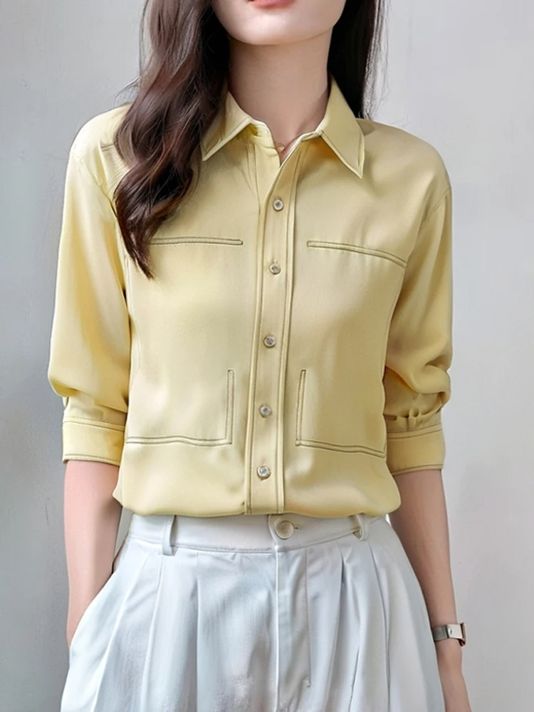 

Модная повседневная рубашка с длинным рукавом, свободного кроя, на пуговицах, осенне-весенняя, элегантная, с одним пуговицей, трендовая модель