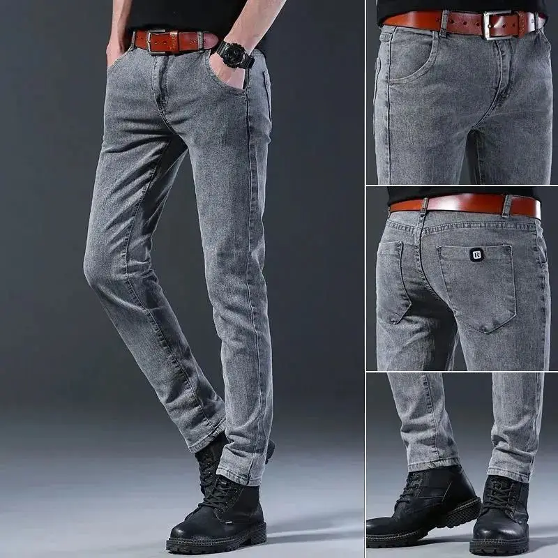 Designer de roupas dos homens outono coreano moda elástica estiramento apertado ajuste versátil juventude magro masculino calças jeans calças