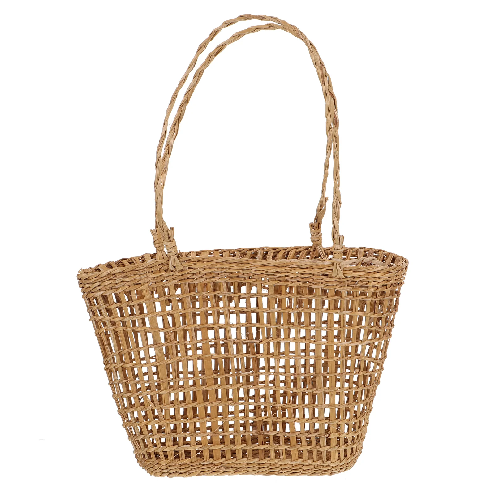 

Straw Basket Tote Storage Wicker Planter Hand- Woven Bag Flower Kid Desktop Decor