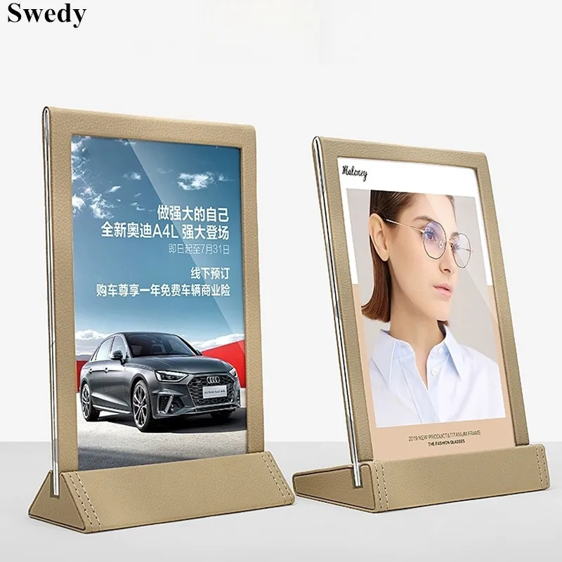 

A4 210x297mm Double Sided PU Leather Acrylic Sign Holder Display Stand Table Card Menu Price List Poster Holder Photo Ad Frame