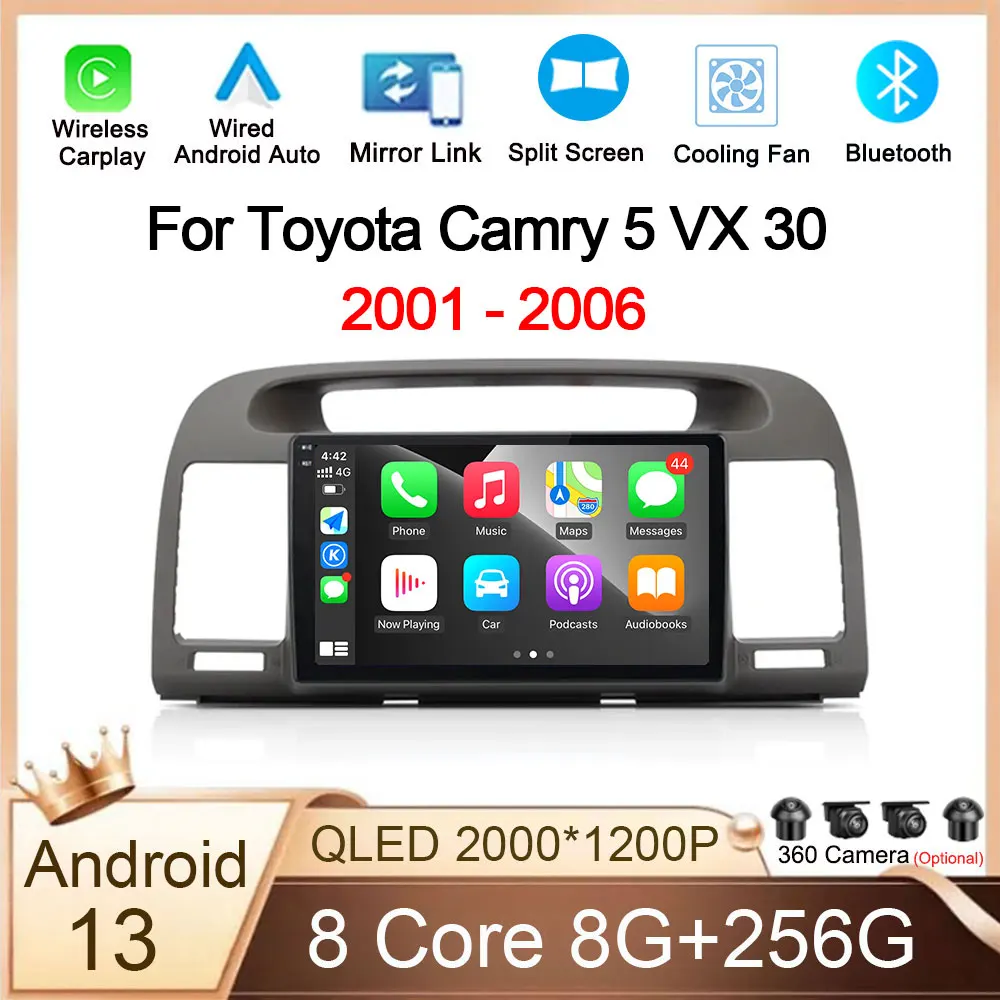 

Android 13 для Toyota Camry 5 VX 30 2001 - 2006 автомобильное радио видео Carplay невидигация GPS 4G BT автомобильный мультимедийный плеер NO 2din DVD