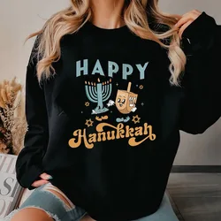 Feliz hanukkah moletom hanukkah jantar camisa chanukah presentes de férias presente judaico camisola chanukah feminino sweatershirts