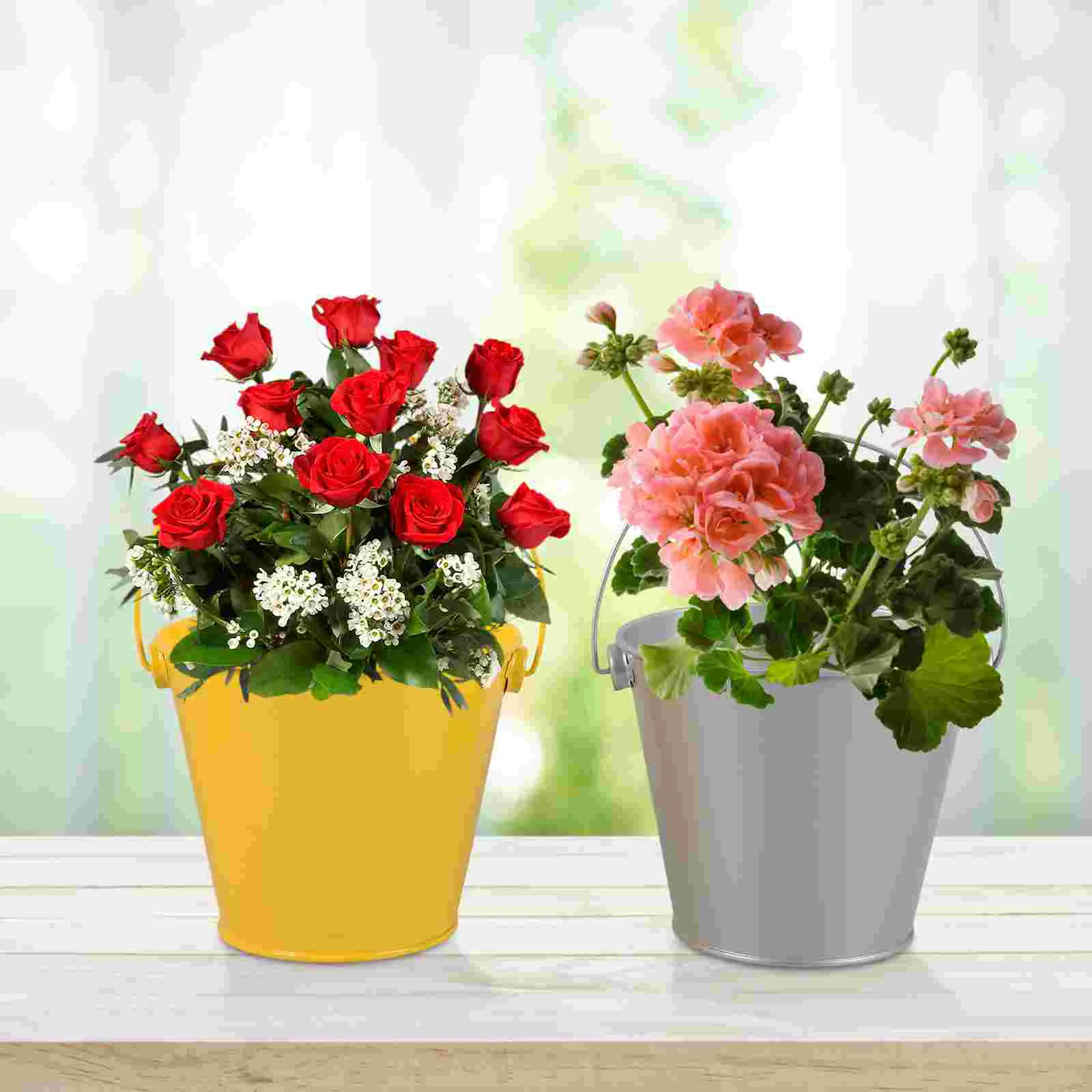 6 Pcs Flower Pots Balcony Garden Wall Planters Iron Hanging Bucket Vase Metal Buckets