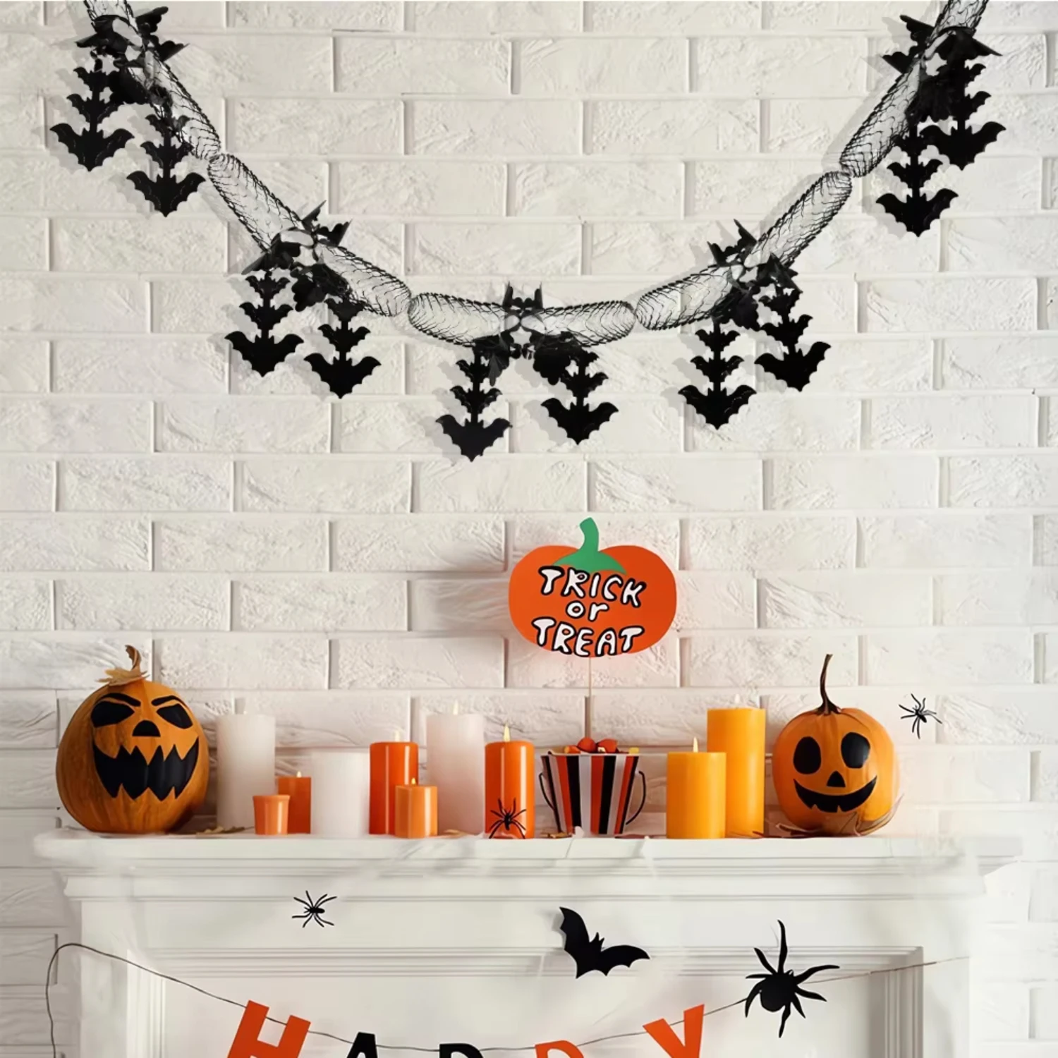 

New Halloween Honeycomb Flag Spider Bat Pendant Halloween Festival Decoration for Window Door Pumpkin HollowLong Flower
