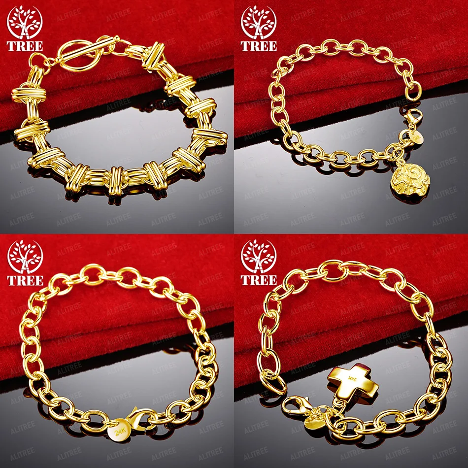 

8-Inch Chain 18k Gold Bracelet Flower Cross Geometric Chain O Chain For Women Party Wedding Fashion Design Jewelry Accessories