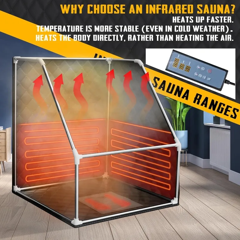 ساونا بالأشعة تحت الحمراء للمنزل، ساونا جافة محمولة مع وسادة للقدم للتدفئة، ساونا بالأشعة تحت الحمراء مع كرسي ساونا، 2.6 بوصة × 2.6 بوصة × 3.5 بوصة، أسود أ #3