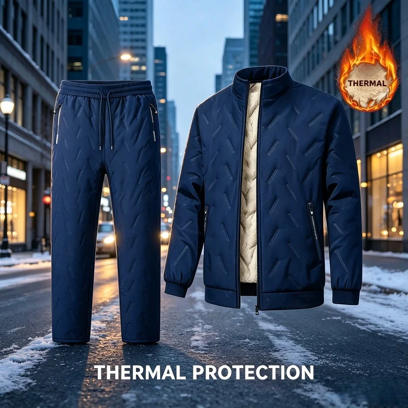 Waterproof Thermal Pants for Man Winter Windproof Pants Snow Clothing Fashion Man Up and Down Setup Golf Padded Sweatpants Sets