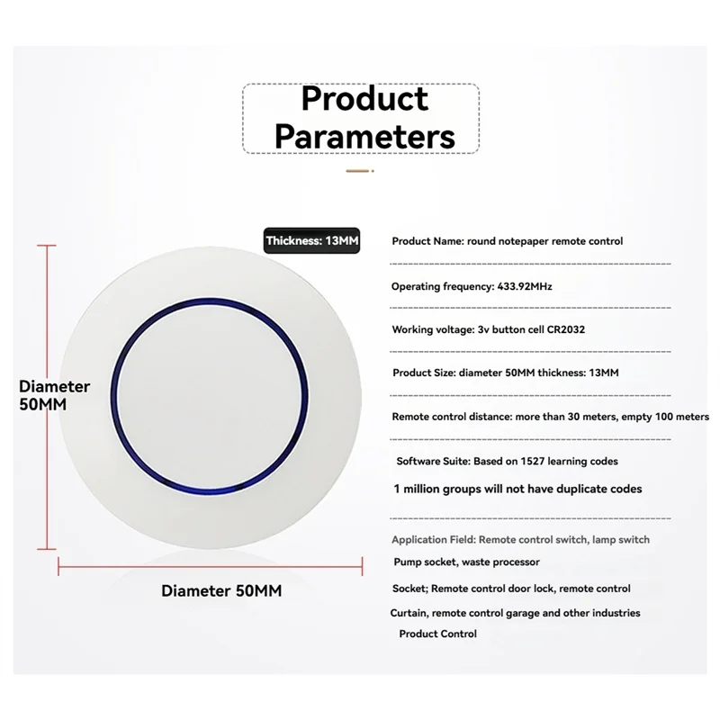 JABS-Tuya 433Mhz RF 리모컨 스위치 10A 릴레이 수신기 미니 원형 버튼 벽면 패널 스위치 (LED 조명 램프 팬용)