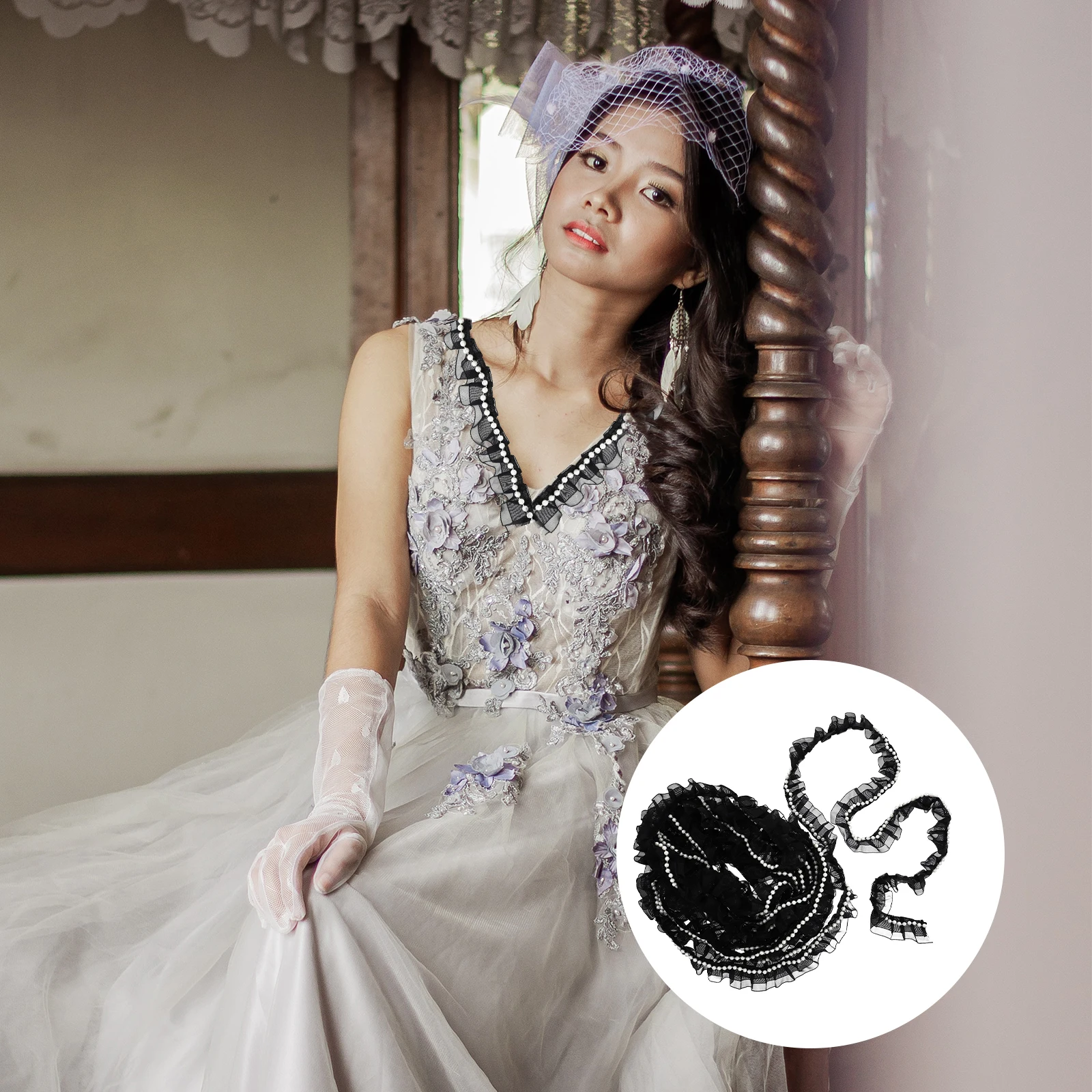 

Bridal Dress Collar Lace Trim Natural Skin-Friendly Decorative Hem For Diy Clothing Sewing Craft Accessory Pearl Cloth Ribbon