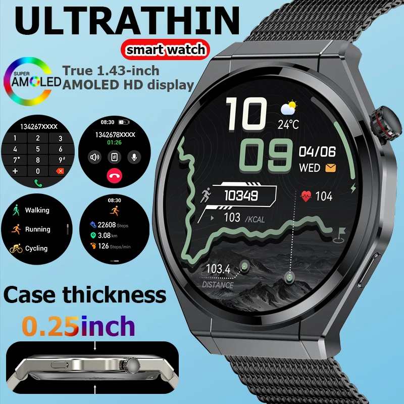 

2026 ultra-thin smart watch for men and women true AMOLED HD screen 7mm ultra-thin health smart watch Bluetooth call 150+ sports