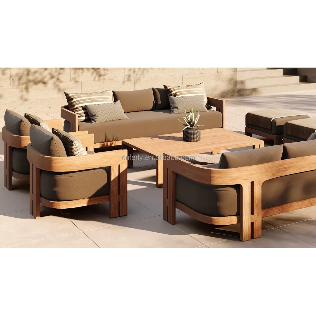 

New Design Luxury Solid Teak Furniture Outdoor Patio Furniture Deep Seating Teak Sofa Set Large Garden Set