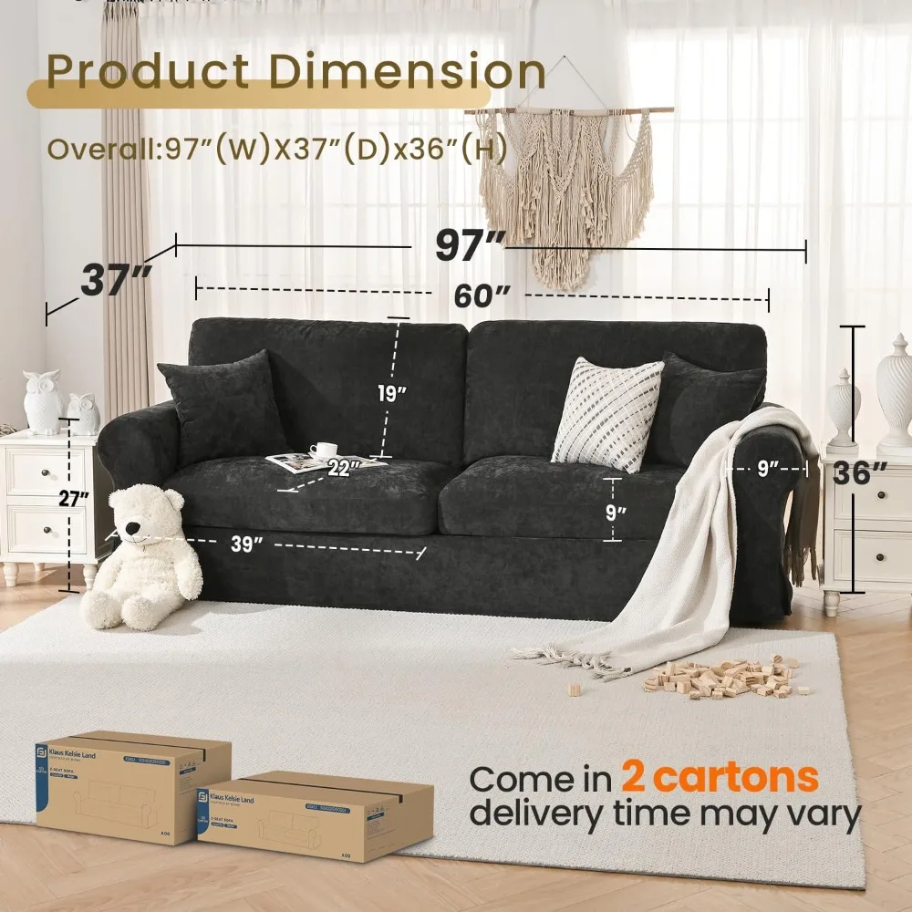 97 Inch Couch for Living Room with Deep Seat, Cloud Couch with Removable Cover, Loveseat Sofa with Thick Cushion