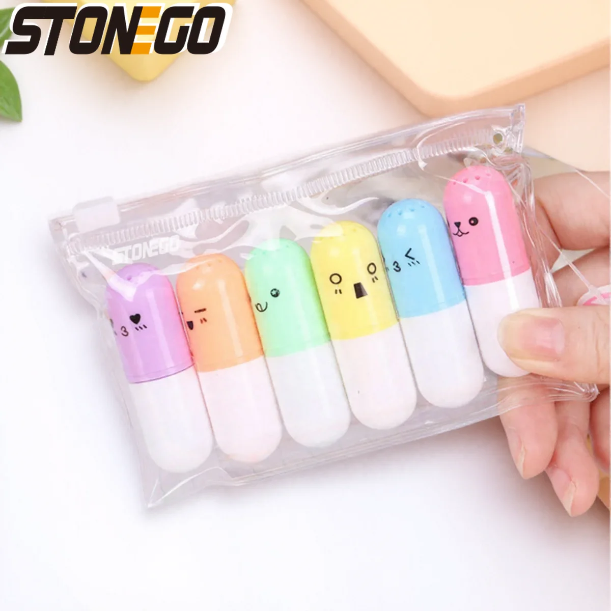 

Cute Pill Shape Mini Highlighter Marker Colorful Pen for School Office Supply Student Stationery 6Pcs Set Drawing Writing Tool