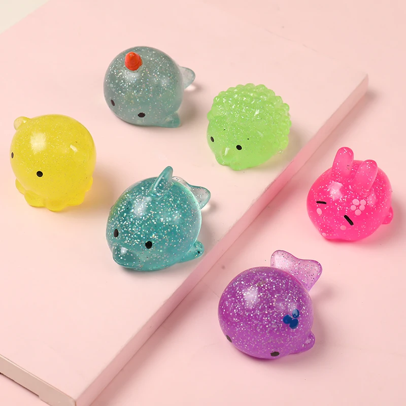 Jouets Squishy Mochi à paillettes Jumbo multicolores, balles anti-Stress, animaux marins mignons, jouet sensoriel à presser pour adultes et enfants