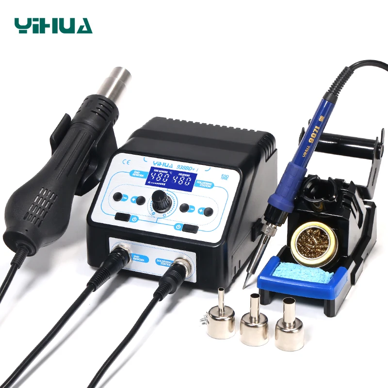 YIHUA 938BD+-I 2 in 1 hot air desoldering solder mobile phone laptop soldering iron welding tool repair rework soldering station