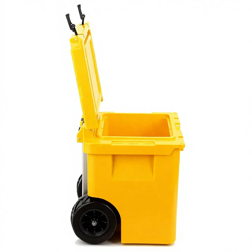 Customized Reusable 45qt Thermal Modern Portable Outdoor Wheeled Rotomolded PE Cooler Eco-Friendly Trolley Big Wheels Leak Proof view 4