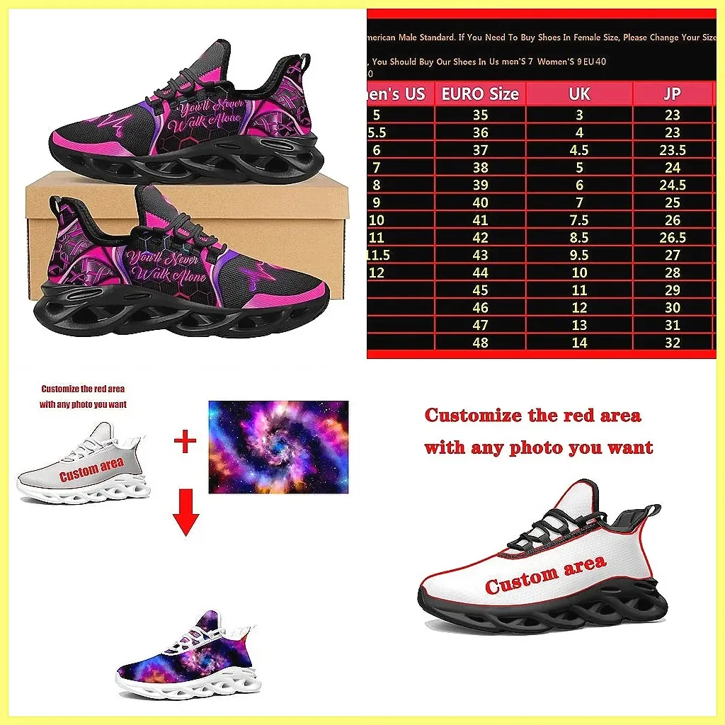 

I Wear Pink Breast Cancer Mesh Sneakers for Women, Lightweight Soft Flats Outdoor Walking Shoes