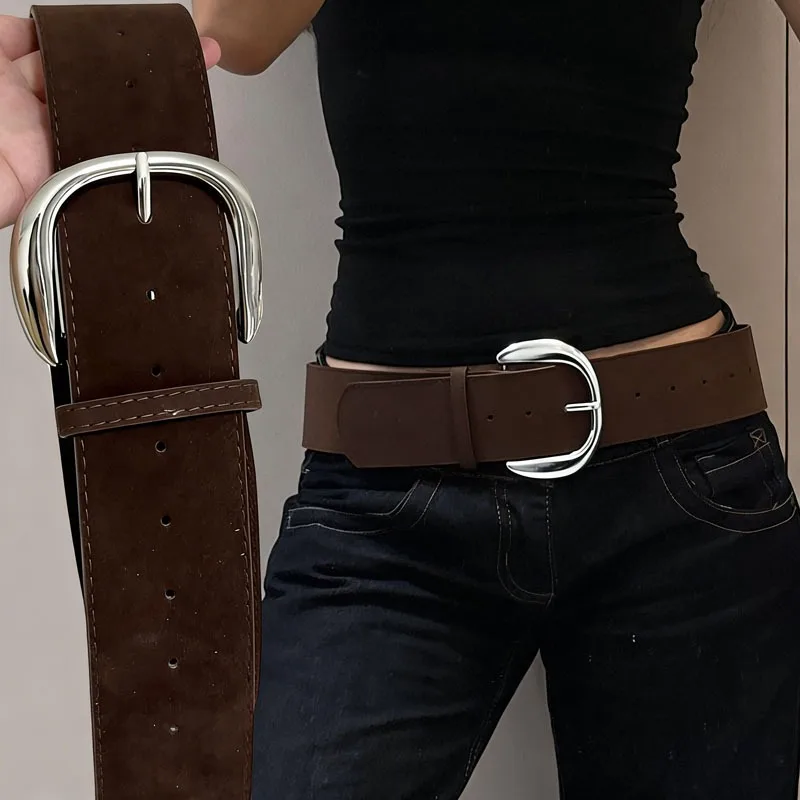 

Ретро-ремень из коричневой замши в стиле «Spicy Girl», универсальный пояс из замши с модной пряжкой для женщин и мужчин