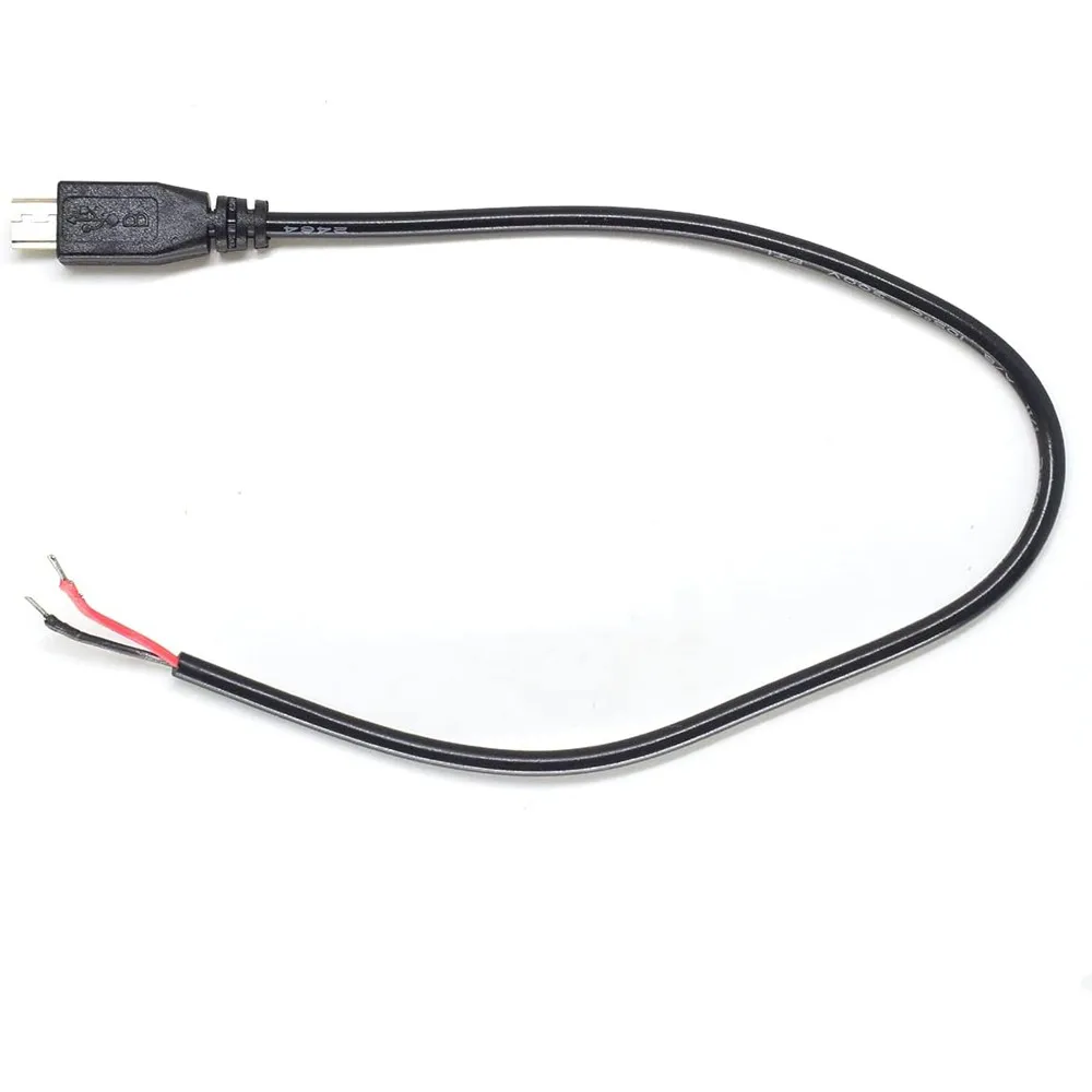 5pcs Micro USB Male Plug Cable 12inch 30cm 5V 3A 22AWG 2 Wires Power Pigtail Cable Cord DIY Black, 1 feet