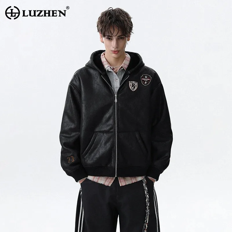 

LUZHEN 2025 Winter Original Embroidery Logo Niche Design Fleece Liner Warm Parka Jacket Men's Handsome Hooded Male Coat JY4998