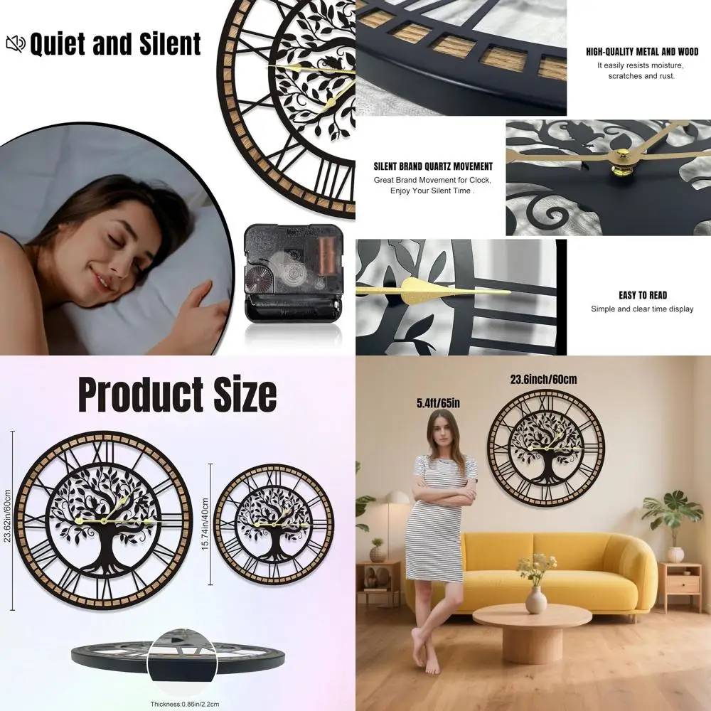 

Elegant Tree of Life Wall Clock, Silent & Ticking-Free, Perfect for Living Room & Kitchen, 24 Inch Decor