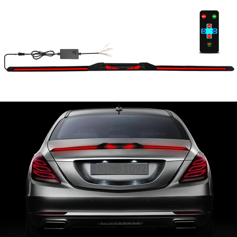 120CM Dynamic Car Spoiler Brake Light Strip Universal LED Spoiler Rear Spoiler Lip Kit 50inch Three-stage Car Trunk Brake Lights