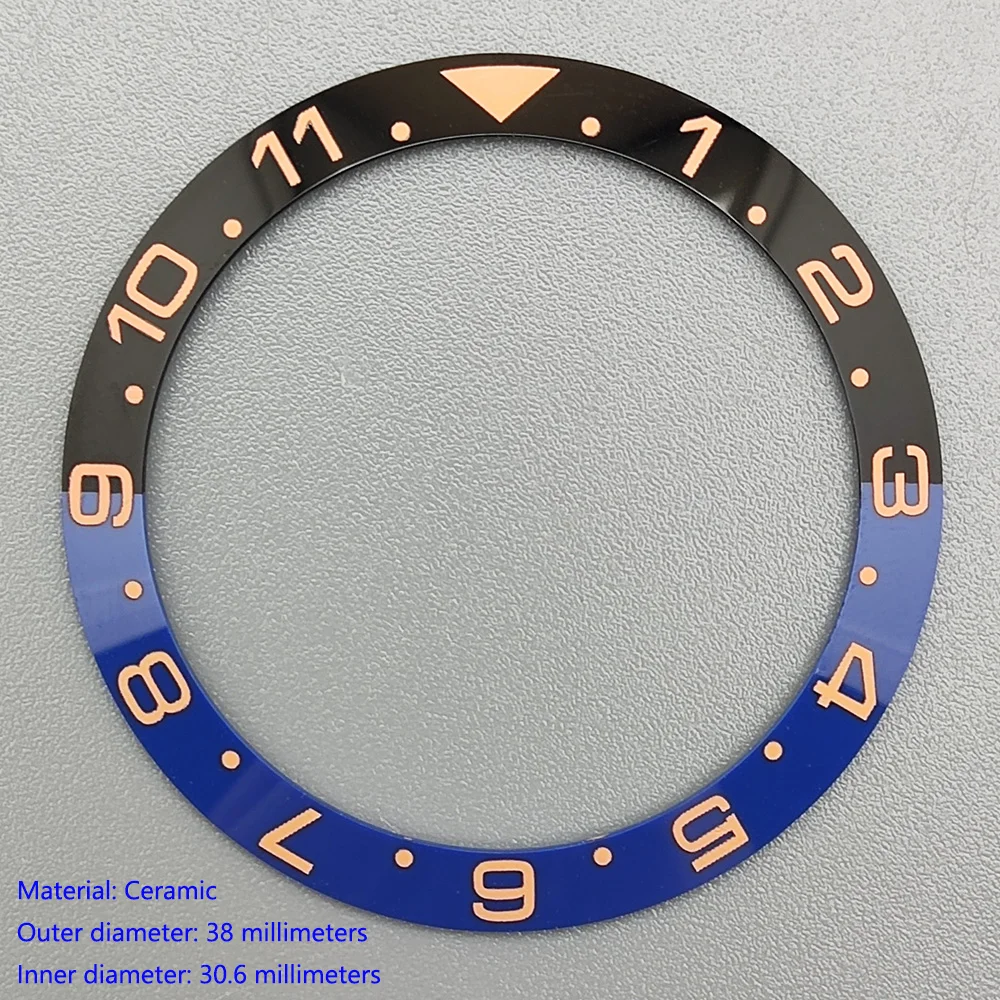 GMT bezel 38mm * 30.6mm ceramic/aluminum tilt GMT bezel suitable for 40mm case inlay watch accessories Red Blue bezel Black Blue