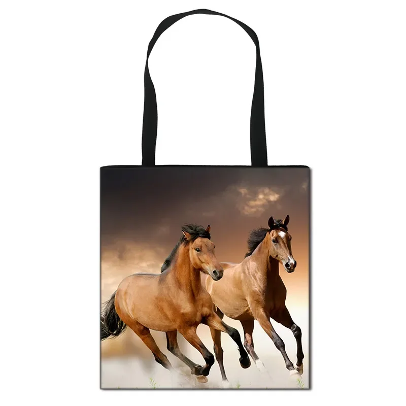 Cool Animal Horse Shopping Bag Fashion Canvas Shoulder Bag borsa da donna borse da viaggio per ragazze Totes da donna