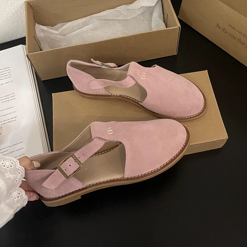 DIMANYU Retro Roman Baotou Sandals Women Wear 2024 Summer New Frosted Real Leather Female Flat Shoes Hollow Women Sandals