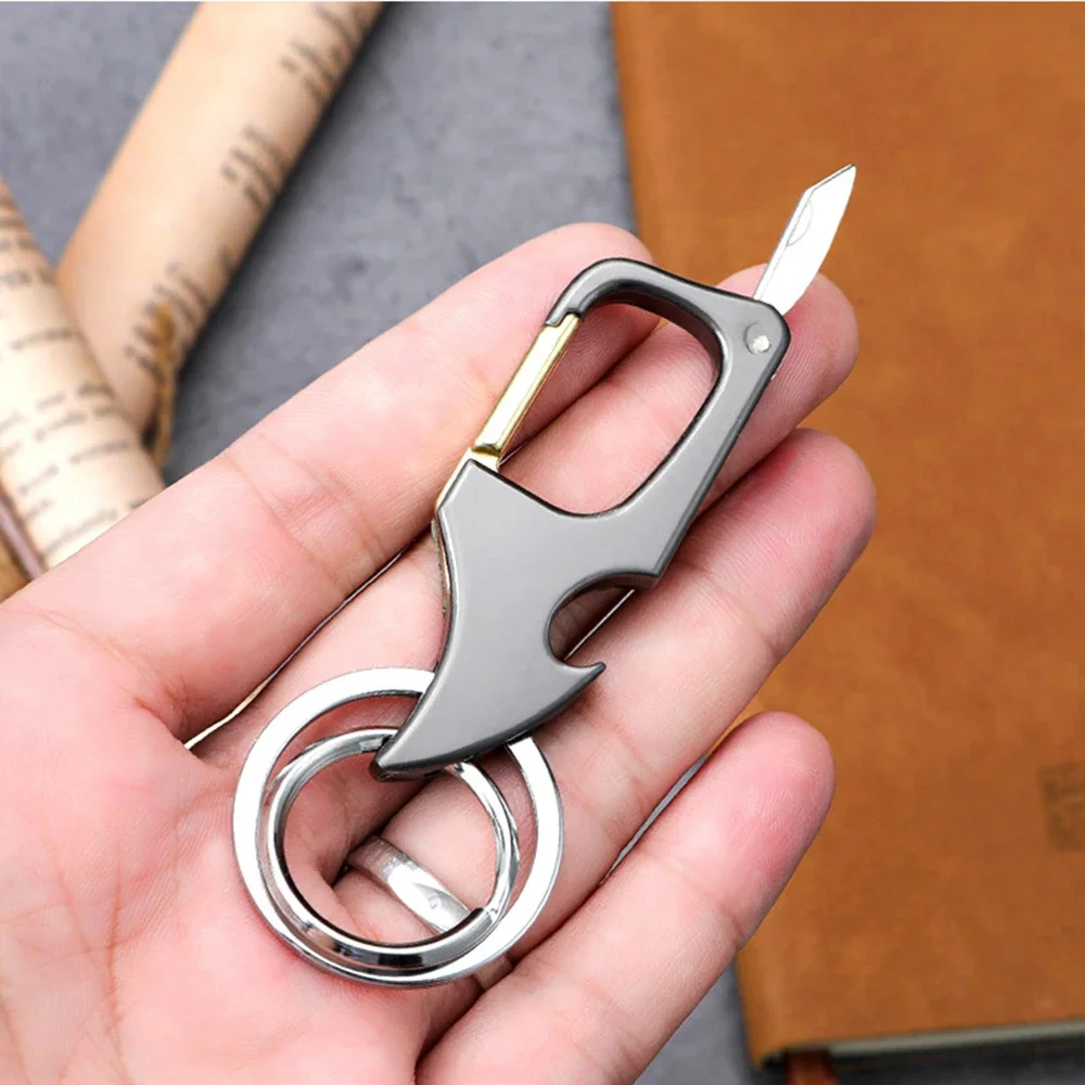 Mini Knife Keychain Foldable Personalized Lettering  Key Chain Men\'S Keyring Multi-Functional Bottle Opener Car Key Holder