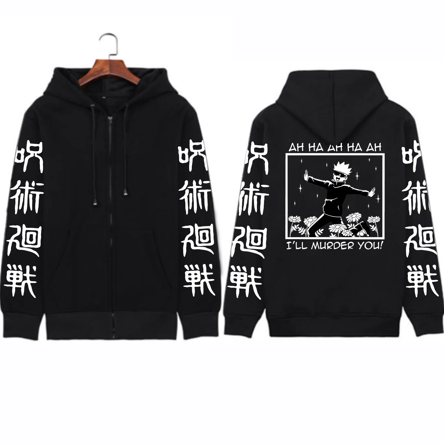 Jujutsu Kaisen Gojo Satoru Print zipper Hoodies Funny Mnaga Sweatshirts Men Long Sleeve Autumn Winter Plus Size Zip-up Hoodie