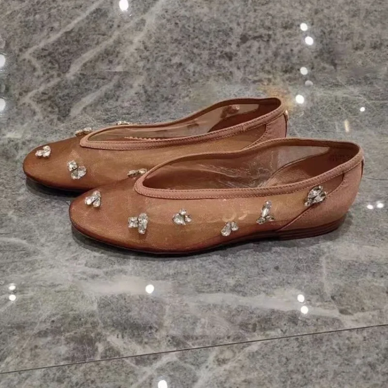 

Flats Loafers Mesh Women's Shoes Summer 2025 Crystal Breathable Sandals Casual Dress Walking Women Shoes Sport Running Shoes
