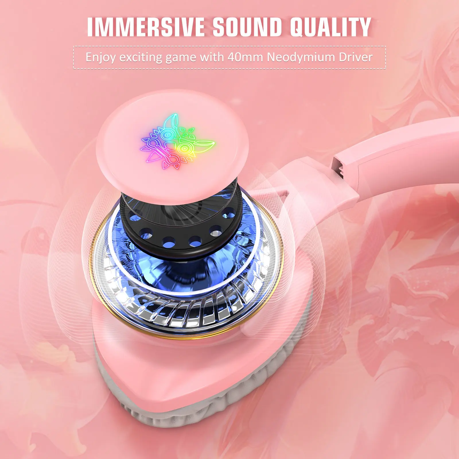 ONIKUMA X16 Wired Headset with Noise Reduction Microphone Surround Sound RGB Light 3.5mm+USB Computer Headset Pink