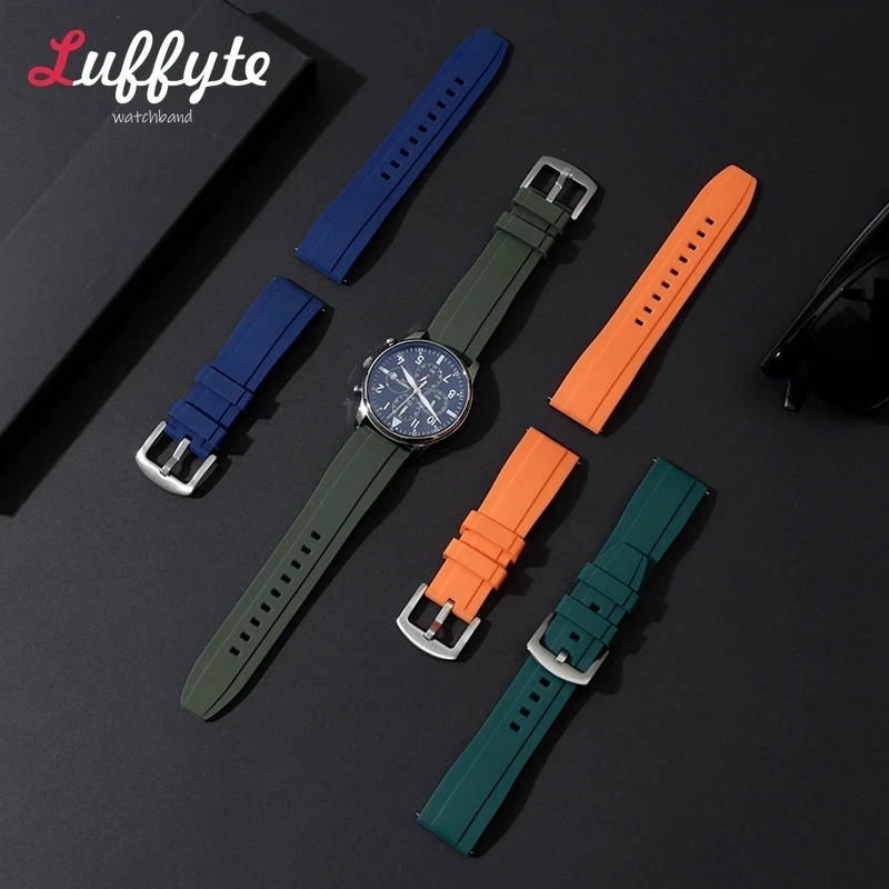 Fashion Silicone Strap 20mm 22mm Quick Relase Watchbands with Steel Buckle Watch Accessories Smartwatch Rubber Watchband image 4