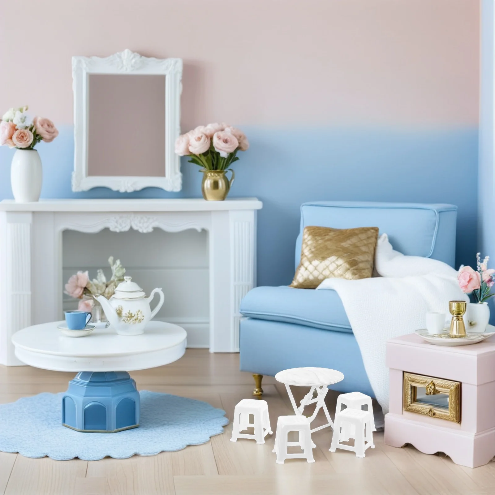 1 conjunto de pequena mesa e cadeiras de plástico em miniatura conjunto de móveis para casa de bonecas para criativo diy mini decoração de casa cadeira de casa de bonecas