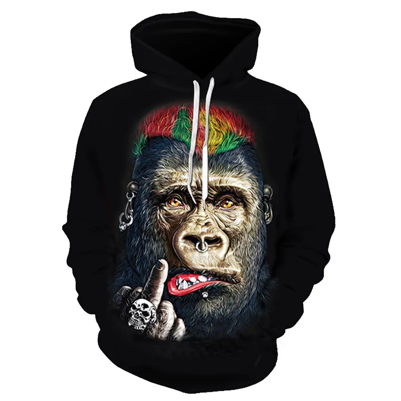 Jesienna nowa zwierzęca goryla/małpa bluza męska i damska bluza 3D Orangutan Print kurtka z kapturem Hip Hop Street Shoot