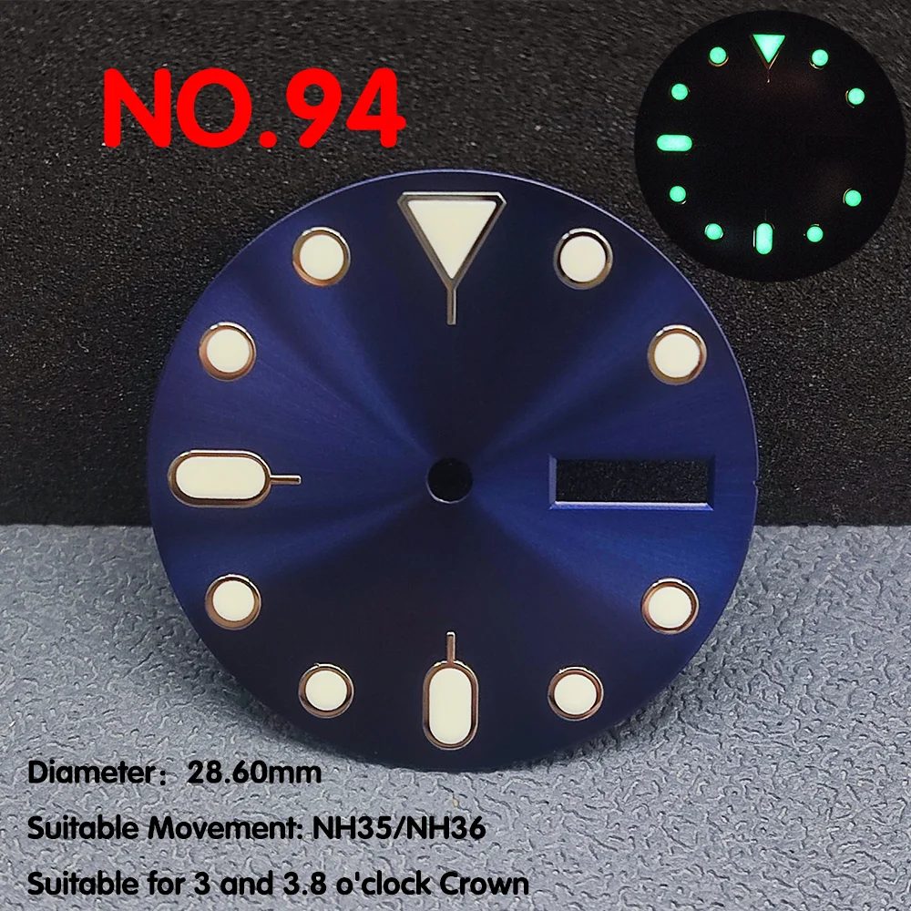 Único calendário Watch Dial adequado para NH35 NH36, relógio luminoso, ondinha de água, espelho, fosco, 28,6 milímetros
