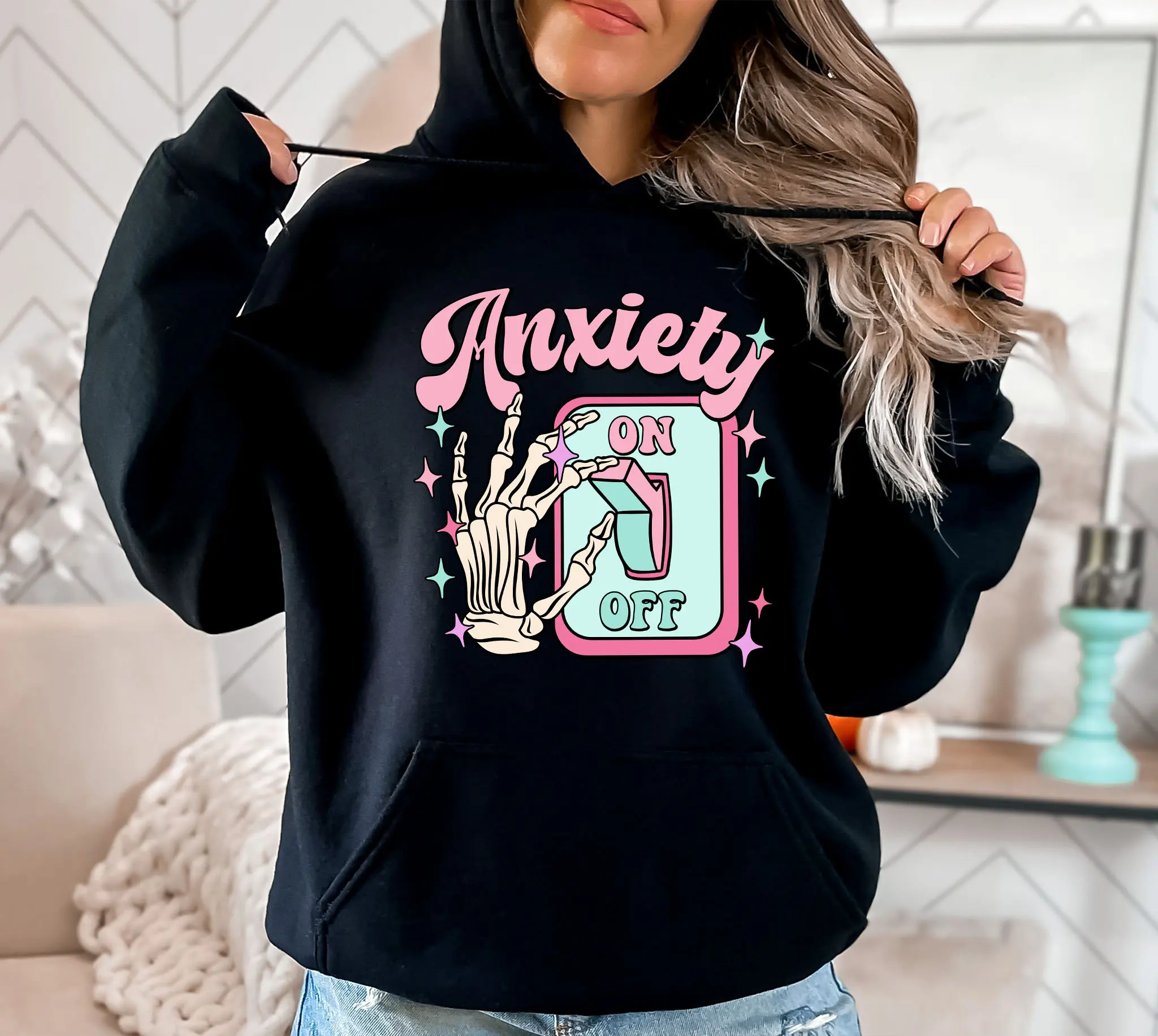 

Anxiety Skeleton Hoodie Sweatshirt Women Long Sleeve Sweatshirt Pullover Funny Tops Fashion Casual Autumn Winter Clothing