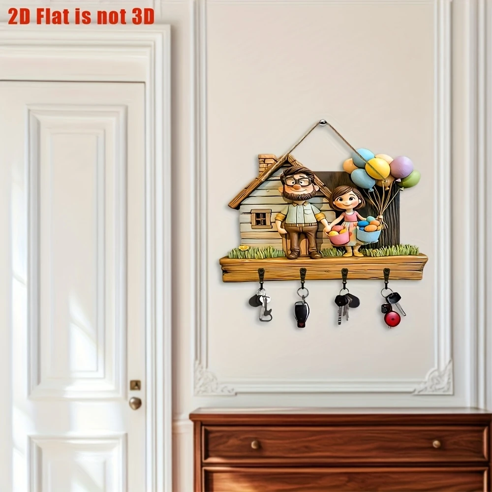 12in المنزل الدافئ 2D قلادة مفتاح خشبي الأب وابنتها صور الكرتون المطبخ المنزل الشرفة الديكور لطيف الأسرة ديكور