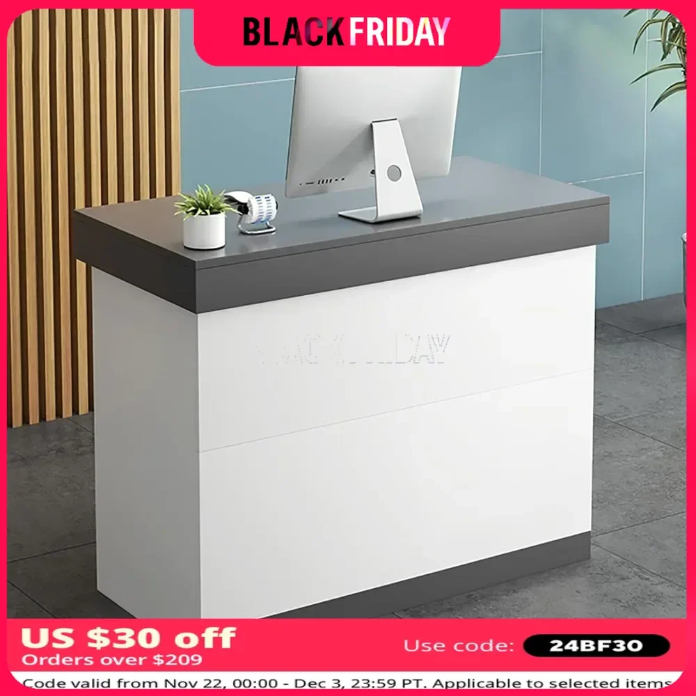 Small Reception Counter Desk,Luxurious Modern Reception Desk -Front Counter with Lockable Drawer & Open Shelves,for Salon Office