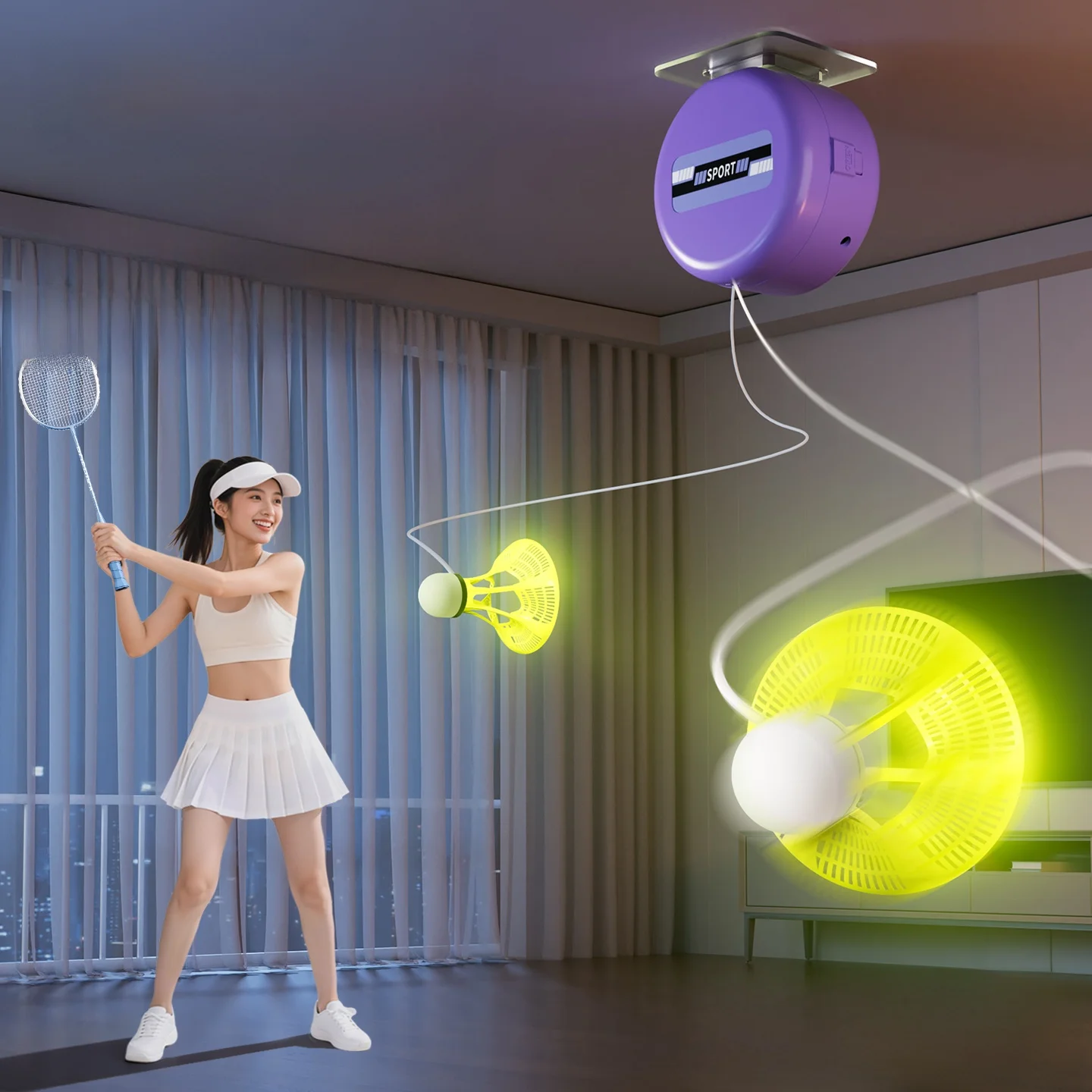 

Тренажер для бадминтона для одного игрока, автоматическое устройство для тренировок, домашний тренажер для занятий в помещении, оборудование для самостоятельной игры и обучения